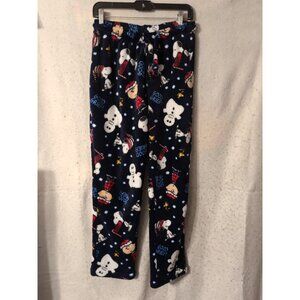 Peanuts Snoopy Charlie Brown Christmas Blue Fleece Pajama Pants Women's Size S